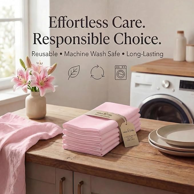 Urban Villa Cloth Napkins Pink Dinner Napkins Set of 12(20X20)100% Cotton Slub Absorbent Washable Durable Reusable Cloth Napkins Ideal for Easter Decorations Hotel Collection Farmhouse Parties Napkins
