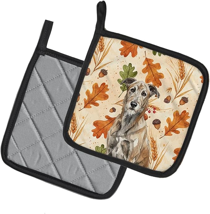 Caroline's Treasures Brindle Irish Wolfhound Heirloom Fall Pair of Pot Holders Pair 7.5x7.5 Quilted Insulated Hot Pads Decorative Kitchen Gift Made in USA