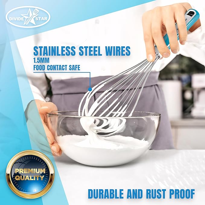 Stainless Steel Whisk 12 Inch Large Balloon Whisk for Baking - Heavy-Duty Hand Mixer with Ergonomic Handle Food Grade Kitchen Tool for Eggs, Batter & Cream – Dishwasher Safe (Turquoise)