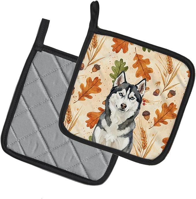 Caroline's Treasures Siberian Husky Heirloom Fall Pair of Pot Holders Pair 7.5x7.5 Quilted Insulated Hot Pads Decorative Kitchen Gift Made in USA