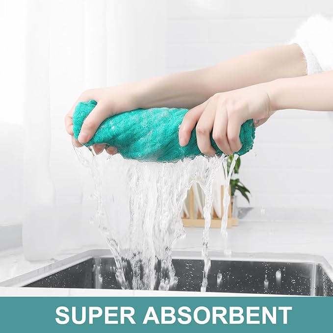 Homaxy Premium Cotton Kitchen Towels 16"x 28", Large Natural Ring Spun 390 GSM Dish Towels, Super Absorbent Terry Kitchen Hand Towels, Soft Tea Towels with Hanging Loop, Aqua Check Design, 8 Pack