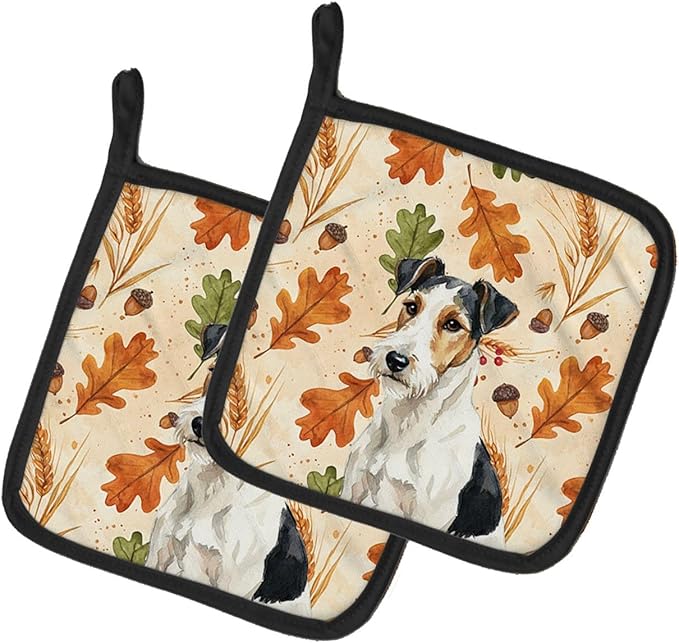Caroline's Treasures Smooth Fox Terrier Heirloom Fall Pair of Pot Holders Pair 7.5x7.5 Quilted Insulated Hot Pads Decorative Kitchen Gift Made in USA