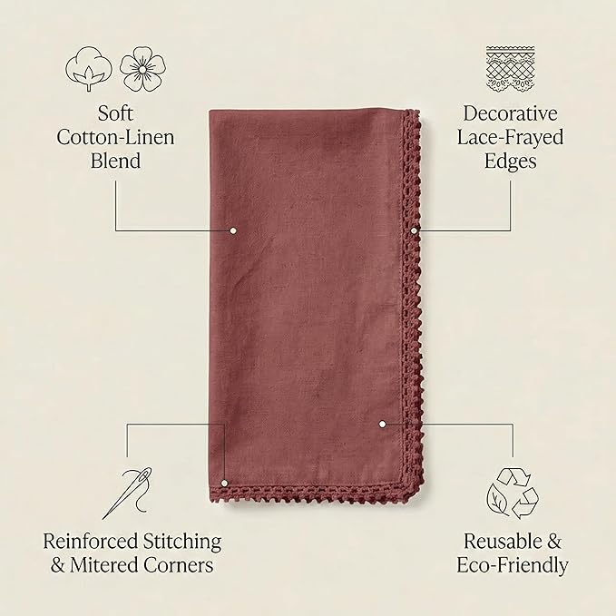 ACCENTHOME Burgundy Cloth Napkins Set of 12 18x18 inch Cotton Dinner Napkins - Washable Soft Premium Hotel Quality Reusable Napkins Perfect Table Napkins for Family Dinners, Weddings & Everyday Use