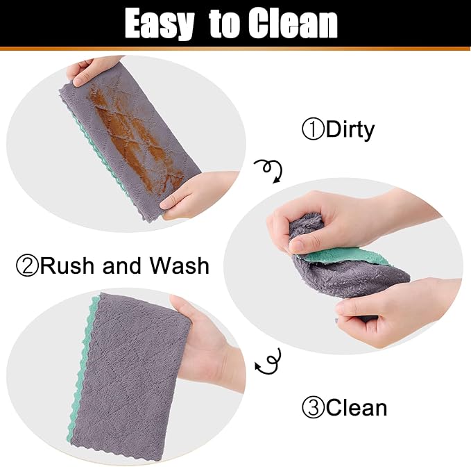 Mordimy 12 Pack Kitchen Towels (20" x 10", Grey & Green), Super Soft and Absorbent Dish Towels, Coral Velvet Microfiber Cleaning Cloth, Nonstick Oil Fast Dry Dish Cloths