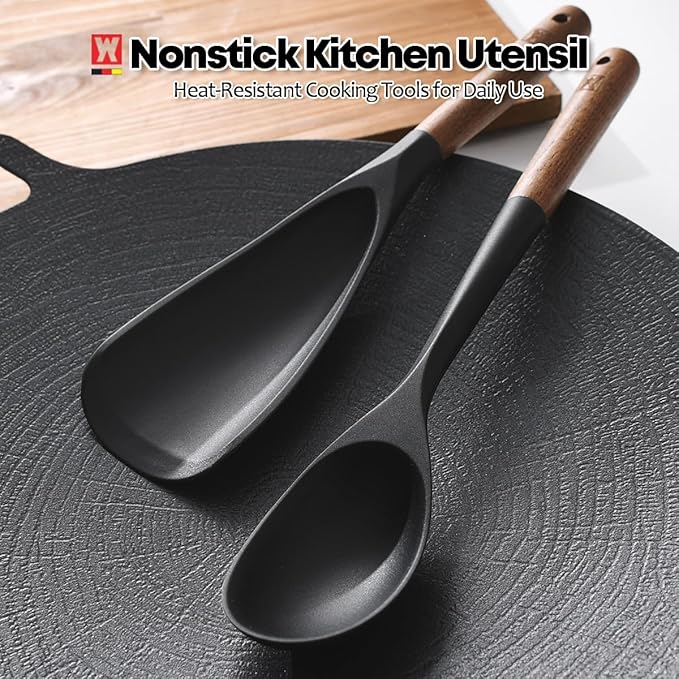 WAGENSTEIGER Silicone Cooking & Serving Spoon: Multi-Purpose Cooking Tool for Basting Serving Scooping Scraping Mixing Basting, Non-stick Cookware Safe, Wooden Handle Design