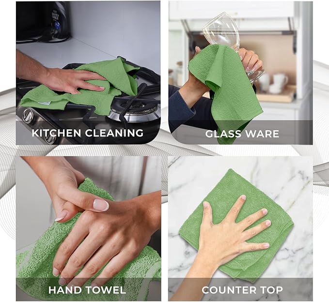 Avalon Towels Cotton Washcloths 24-Pack – 12 x 12 Inch Sage Green Super Soft & Absorbent Ring-Spun Cotton Wash Cloths for Face, Bath, Spa, Gym, Hotel & Cleaning