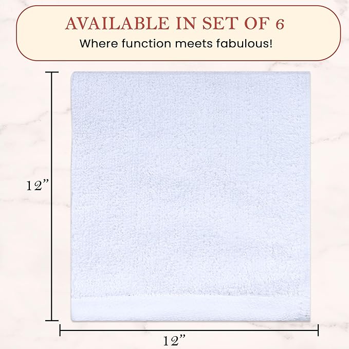 Vintage Vista 100% Cotton Dish Cloths (Pack of 6) - Dish Rags for Washing Dishes - Reusable & Highly Absorbent Kitchen Towels - Kitchen Rags fo Easter - (12" x 12" - White II)