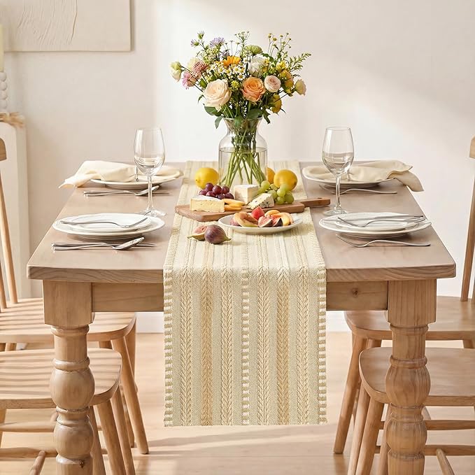 Artoid Mode Burlap Brown Farmhouse Woven Table Runner, Seasonal Holiday Rustic Kitchen Dining Table Decoration for Home Party Decor 12x72 Inch