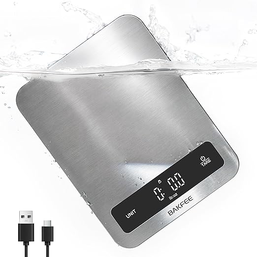 100% Waterproof Food Scale, IP67 Digital Kitchen Scale, Rechargeable (USB-C), 1g/0.1oz Precision, 22lb Capacity, Stainless Steel & Tempered Glass, Large Wide-View Display, Tare, 6 Units, Grey