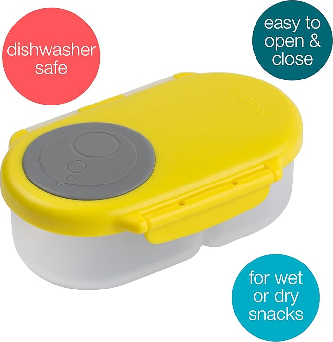 b.box Snack Box - Leakproof Mini Bento Box for Kids & Toddlers, 2 Compartment Snack Containers for Kids, Lunch Containers, Dishwasher Safe, BPA Free, PFAS Free, Ages 4m+, 1 3/4 Cup - Lemon Sherbet