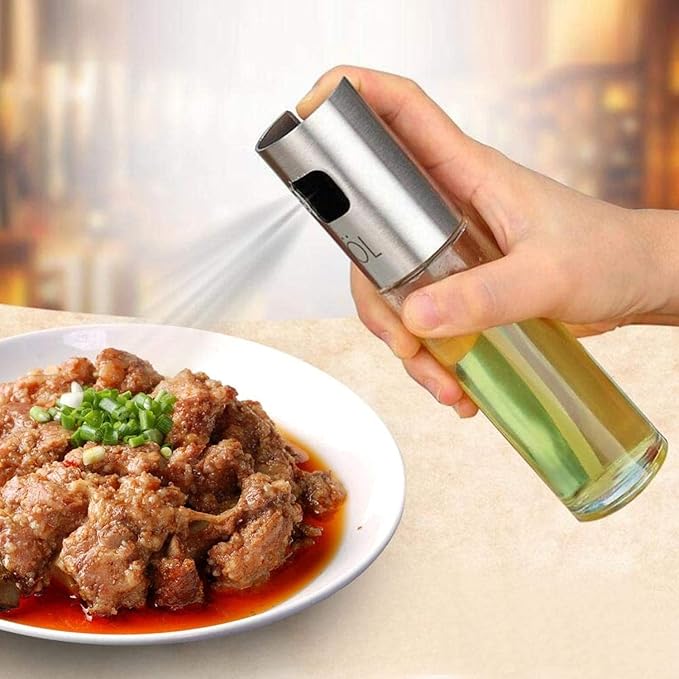 Yosoo Olive Oil Sprayer, 100ml Stainless Steel Oil Vinegar Spray Bottle Dispenser Seasoning Kettle Kitchen Tool with Food-Grade Glass, for BBQ, Salad, Cooking, Baking, Roasting, Grilling, Frying