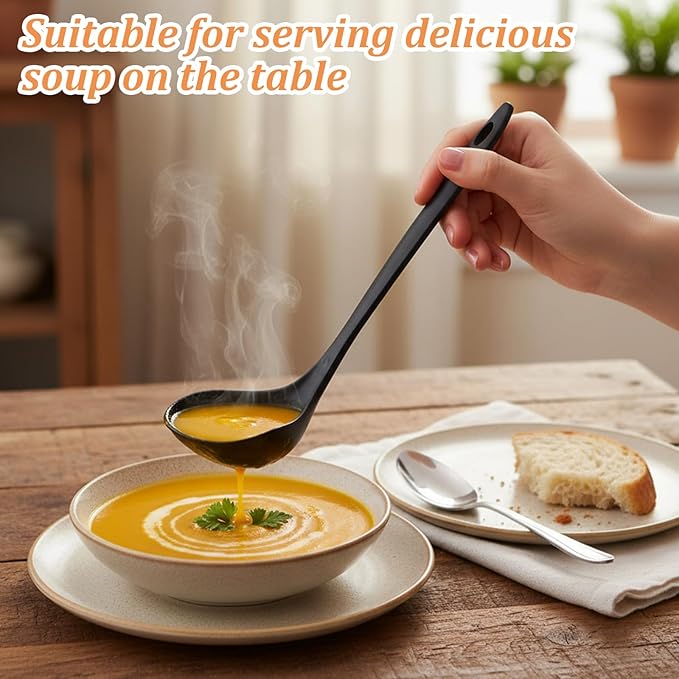 JIEYAO 60 Pack 9 Inch Plastic Ladle Spoons, Long Handle Black Serving Spoons Disposable Soup Ladle Serving Utensils for Sauce Chili Salad Catering Buffet Party Restaurant