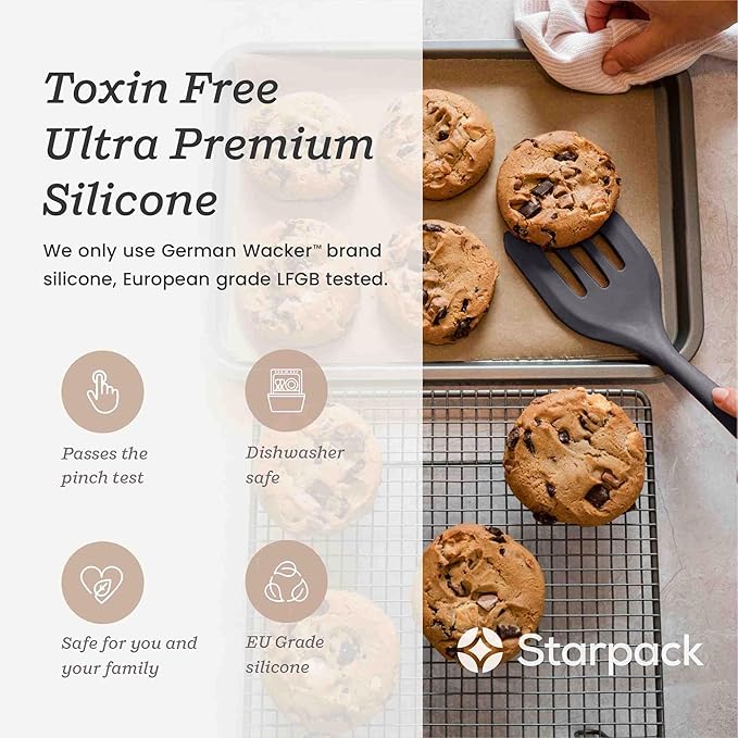Starpack 'Head Turner' Premium Silicone Turner Spatula - High Heat Resistant to 600F, LFGB Grade Non Stick Rubber Slotted Spatula - 10"