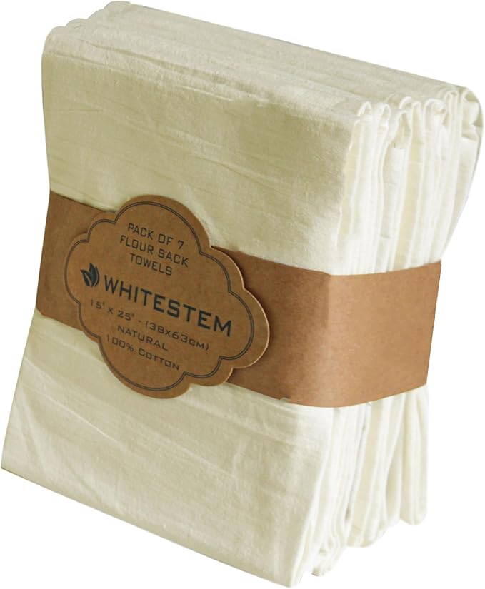 Flour Sack Towels | Tea Towel for Crafts | Kitchen Dish Cotton Blank Towel for Embroidery | Baking Bread Proofing Linen Cover | Thick Absorbent Quick Dry | 7 Pack 15"x25" Natural