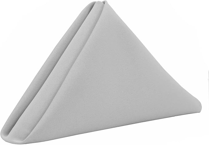 Your Chair Covers Cloth Polyester Napkins, 20 x 20 Inch, Washable Dinner Fabric Linen Napkins with Hemmed Edges for Restaurant, Wedding and Holiday Pack of 10 (Silver)