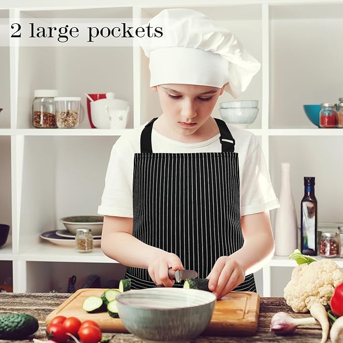 2 Pack Stripes Kids Apron, Kids Cooking Aprons with 2 Pockets, Cute Aprons for Cooking for Boys and Girls