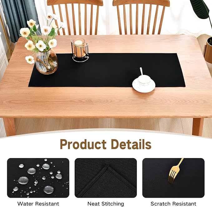 Farmhouse Rustic Table Runner Black Faux Linen Table Runners Water Resistant Short Table Runner 36 inches for Living Room Dresser Bedroom Kitchen Dining Party 13x36 Inch