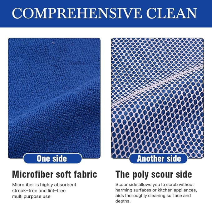 SINLAND Microfiber Dish Cloth for Washing Dishes Best Kitchen Washcloth Dish Rags Cleaning Cloths Poly Scour Side Color Assorted 12inchx12inch (Bluex4+whitex4+greyx4+brownx4+blackx4)