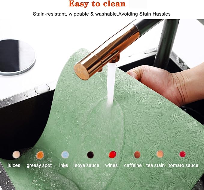 Vinyl Placemats Set of 6 Heat Resistant Easy Clean Non-Slip Place Mats for Dining Table Faux Leather Waterproof Stain Resistant Wipeable Washable PVC Table Mats(6, Green)