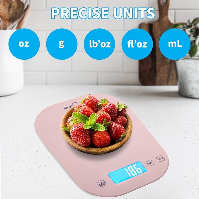 Smart Weigh Pink Digital Kitchen Scale for Cooking, Weight Loss, Calorie Tracking, Baking, Food Portion Control, and Meal Prep - Accurate Measurements in Grams and Ounces