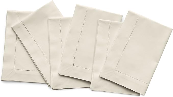 Solino Home Linen Cloth Napkins Set of 6 - Cotton Linen Hemstitch Dinner Napkins 20 x 20 Inch for Spring, Summer, Mothers Day - Handcrafted and Machine Washable