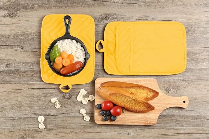 Oven Pot Holder with Pocket Cotton Heat Resistant Coaster Potholder Kitchen Hot Pad Oven Mitts for Cooking Square 7"x9"Set of 5 (Yellow)