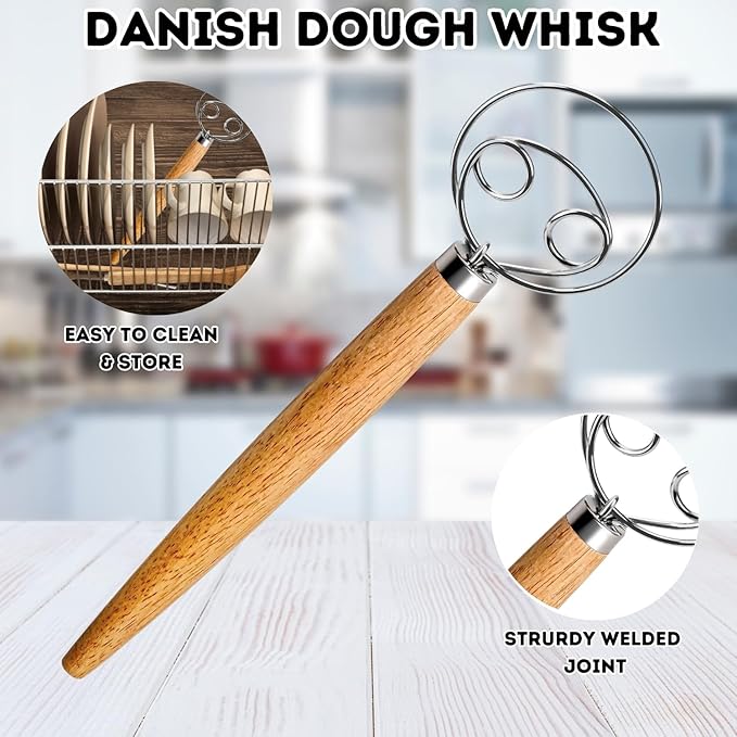 BOORIKA Sourdough Bread Baking Tool Set with Danish Dough Whisk, Bread Lame & Blades, Bench Scraper, Dough Scrapers and Silicone Brush – Sourdough Starter Kit
