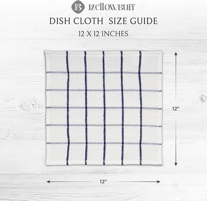 100% Cotton Terry Dish Cloth & Dish Towel, 8 Pack, Super Soft and Absorbent Kitchen Towels, Perfect for Kitchen Cleaning and Dish Washing (Navy (Solid and Check) 8 Pack)