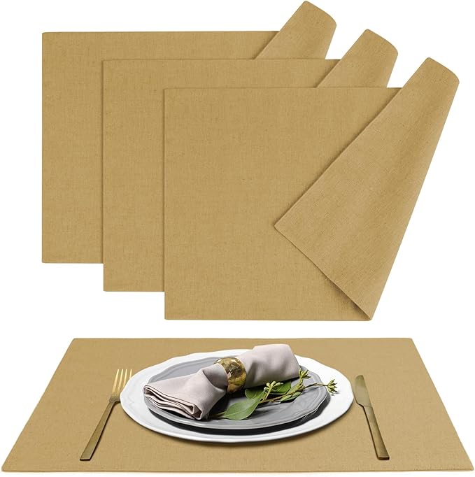 MANSPHIL Faux Linen Placemats Set of 4 Washable Fabric Cloth Place Mats Heat Resistant Double Layer Table Mats Wrinkle Free Dining Kitchen Table Decor - 13x19 Inch Oeko Tex Placemat