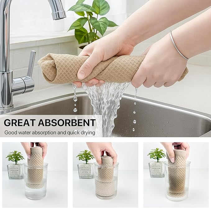 100% Cotton Waffle Weave Kitchen Towels, 6 Pack Dish Cloths for Washing Dishes, Ultra Soft Absorbent Dish Towels, Quick Drying Kitchen Rags, 12x12 Inches, Mixed Color