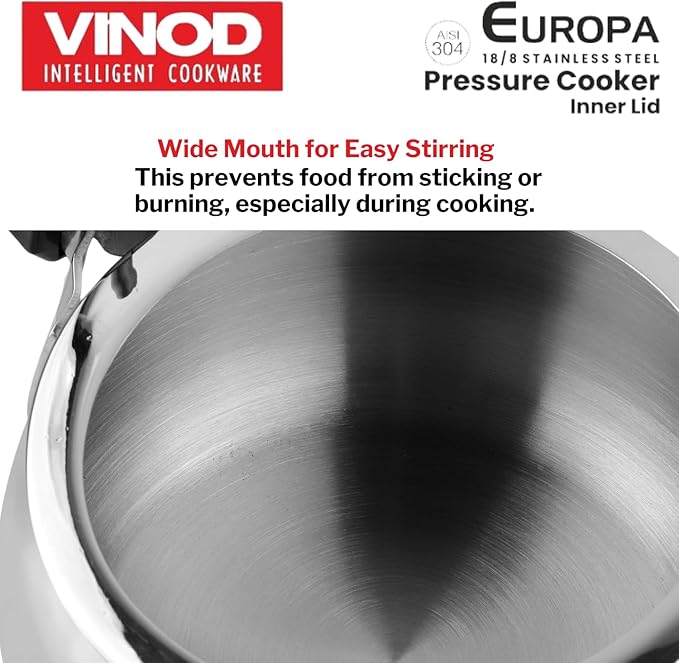 Vinod Europa Stainless Steel Inner Lid Pressure Cooker - 3 Litre | Handi Shape | Sandwich Bottom Cooker | Induction and Gas Base | ISI and CE certified