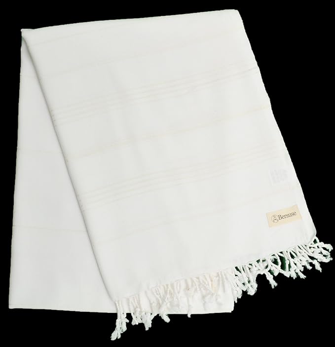 Bersuse Towels Anatolia XL Beach Blanket Throw Blanket Turkish Towel 100% Cotton Extra-Large Quick-Dry Lightweight Premium Peshtemal Towel - 61x82 Inches, White
