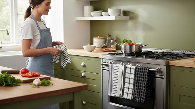 KAF Home Assorted Flat Kitchen Towels - Set of 10, 18 x 28 Inch (Black)