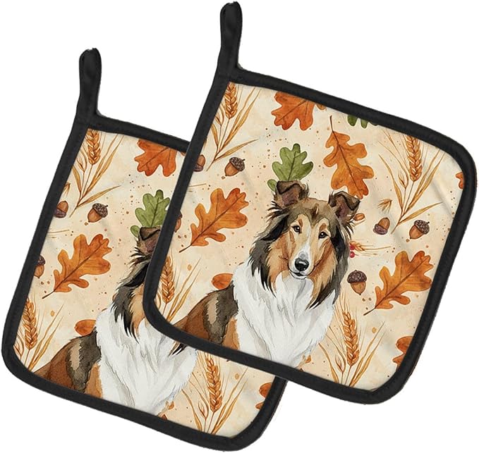 Caroline's Treasures Sable Collie Heirloom Fall Pair of Pot Holders Pair 7.5x7.5 Quilted Insulated Hot Pads Decorative Kitchen Gift Made in USA