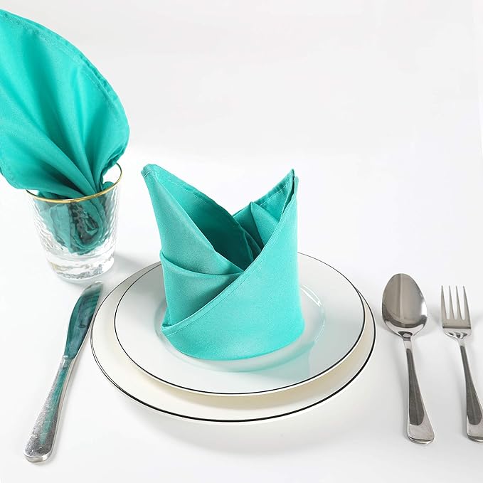 Cloth Napkins 20x20 inch Washable Polyester Dinner Napkins Soft Table Napkins for Wedding Party Dining Banquet(Turquoise,100PCS)