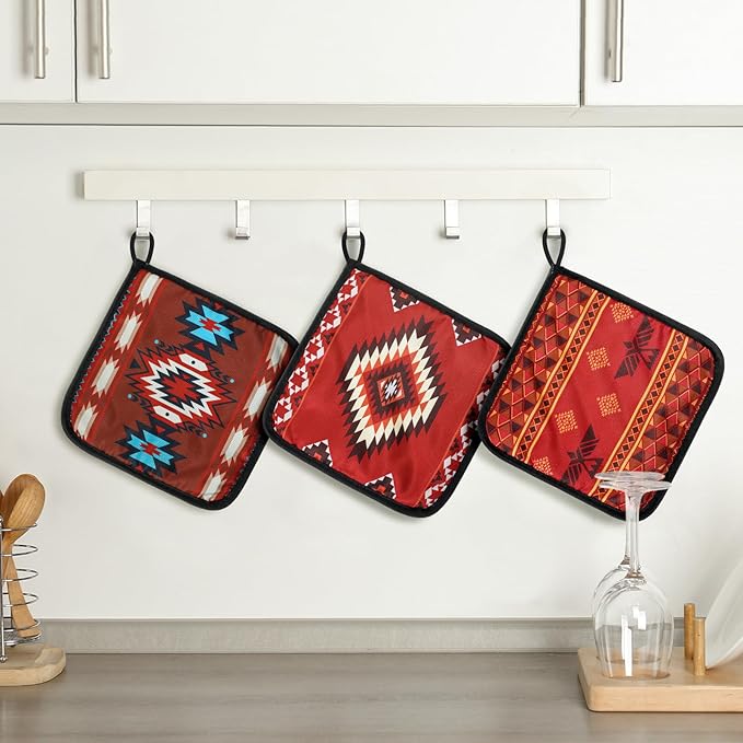 Bencailor 12 Pcs Pot Holders with Pocket Kitchen Hot Potholders Hot Pad Oven Mitts Cookie Bag Oven Gloves for Kitchen Gift Baking Cooking(Dark,Vintage)