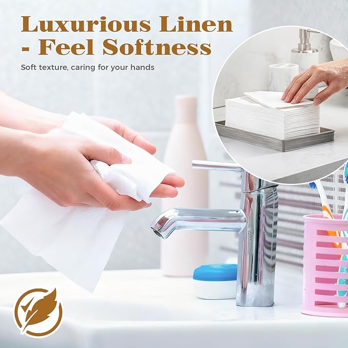 GINKGO 200 Pack Disposable Linen-Feel Guest Hand Towels, Thick & Absorbent Paper Hand Napkins, Cloth-Like Bathroom Towels for Everyday, Wedding, Party & Kitchen – White