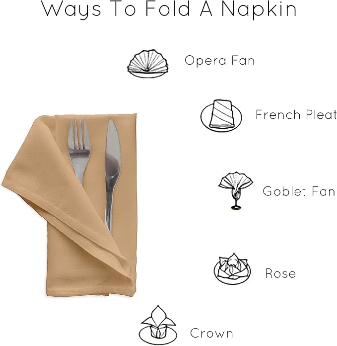Encasa XO Light Beige Cloth Napkins Set of 6, 17"x17" | Solid Color Cotton Dinner Napkins | Washable & Reusable Wedding Napkins for Holiday Dinners, Party, & Everyday Table Decor