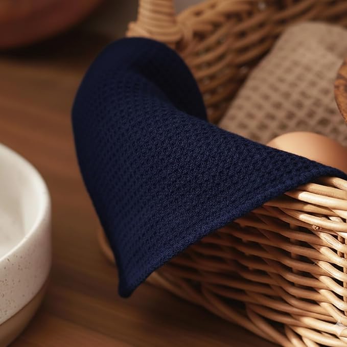 PurpleEssences Dish Cloths and Dish Rags - 8 Pack Waffle Weave Solid Kitchen Dish Wash Cloths, 100% Cotton, 12x12 Inches, Ultra Soft Absorbent Quick Drying - Spring Easter Summer - Navy Blue