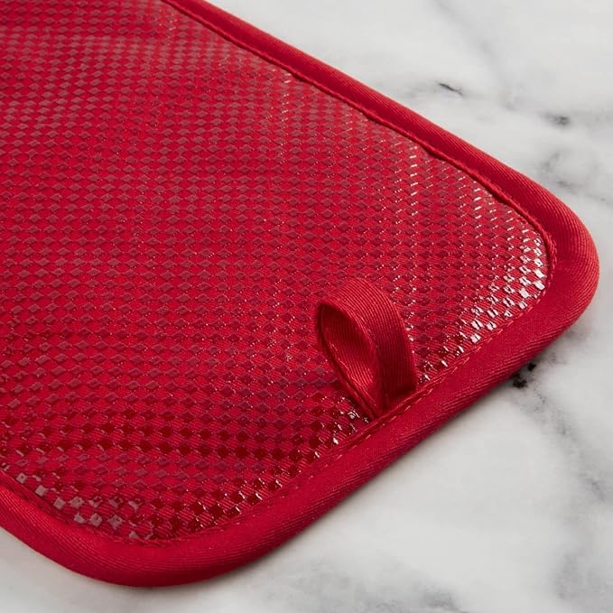 KitchenAid Gingham Pot Holder 2-Pack Set, Passion Red, 7"x10"