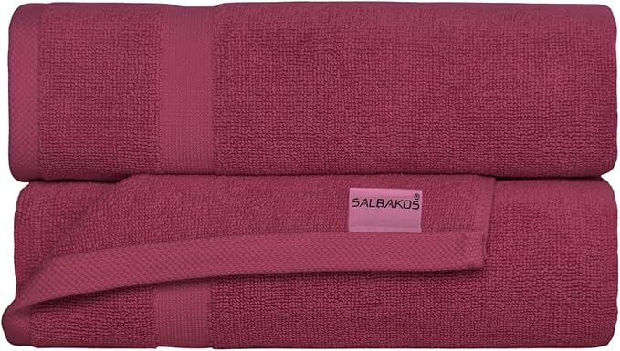 SALBAKOS 100% Turkish Cotton Bath Mat Set 2-Piece - 20x34 inch, Hotel & Spa Collection, Soft, Absorbent, Long Lasting, Durable Bathroom Rugs | Made in Turkey (Wine, 2 Bath Mats)
