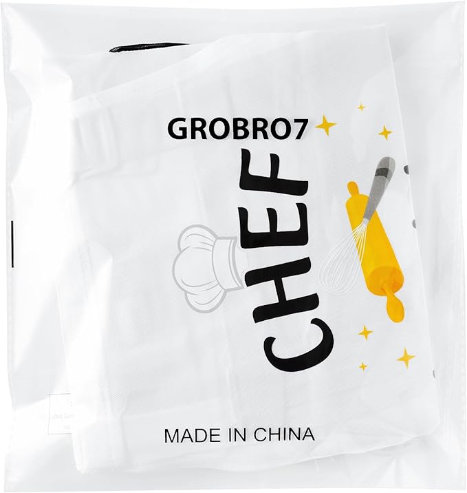 GROBRO7 4Pcs Kids Apron and Chef Hat Set Gift for Boys Girls, Chef in Training Future Master Chef Pattern Adjustable Kitchen Apron with 2 Pockets Waterproof Smocks for Baking Cooking Painting Training