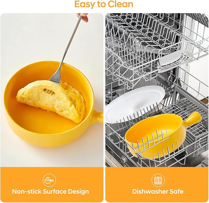EliteVibe Ceramic Microwave Egg Cooker Scrambled with Lid, BPA-Free Non-Stick Non-Toxic & Heat-Resistant Quick Cooking Egg Maker, Dishwasher Safe, Holds Up to 3 Eggs（Yellow）