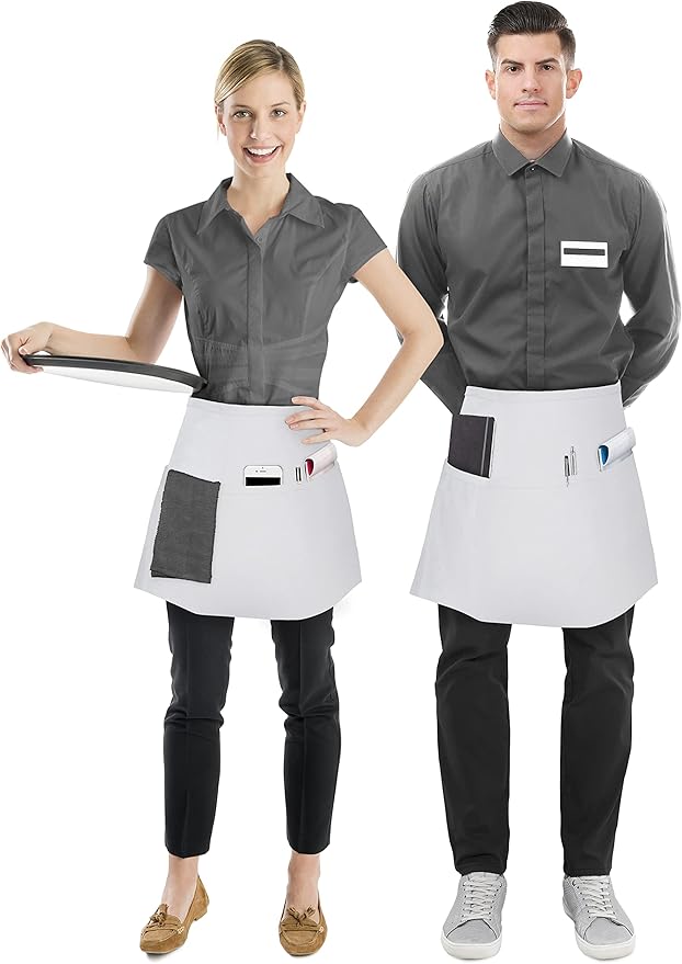 Utopia Wear 12 Pack Server Aprons with 3 Pockets, Waiter and Waitress Waist Aprons for Women with Pockets, Men Short Aprons
