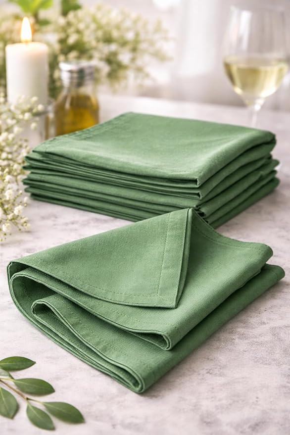 Marubhumi Cotton Cloth Dinner Napkins Set of 12, 18x18 Natural Premium Quality Mitered Corners Cotton Blend Wedding and Cocktail Napkins, Machine Washable (Green)