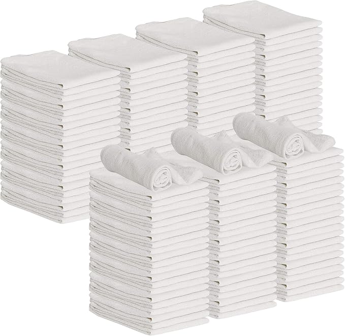GREEN LIFESTYLE Shop Towels 12" x 14" 150 Pack - White Cotton Shop Towels, Cleaning Rags Bulk, Reusable Shop Rags, Durable Cleaning Cloths for Garage, Automotive, Industrial and Home