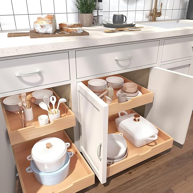 Pull Out Drawers for Kitchen Cabinets, Pull Out Cabinet Organizer, Fully Assembled Wood Cabinet Pull Out Drawer, Fast and Easy DIY Installation, 14”W x 21”D
