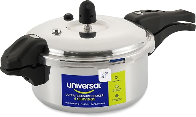 Universal (3.7 Quart / 3 Liter) Ultra Pressure Cooker, Pressure Pot with 6 Safety Systems, Aluminum Pressure Cooker for 4 Servings, Even Heat Distribution, Diameter 9.4 inches, Height 7 inches