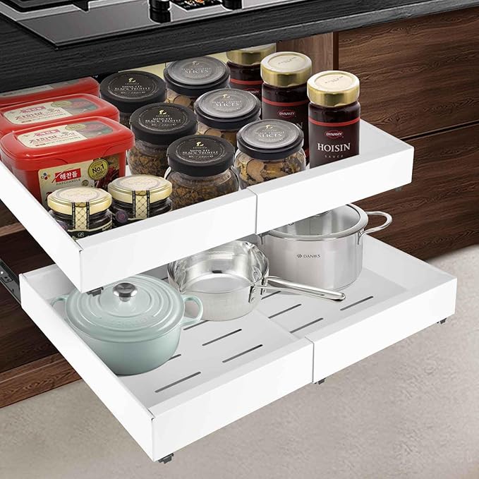21" Deep Expandable Pull Out Cabinet Organizer,(12"-20")Slide Out Drawers For Kitchen Cabinets,Adhesive With Nano Film, Peel and stick Pull Out Drawers For Cabinets In Kitchen, Pantry (white,1PACK)