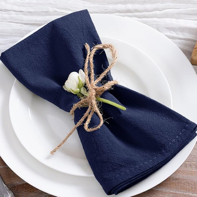MLMC 8 Pack Navy Blue Cloth Napkins Rustic Washable Cotton Linen Napkins Set of 8 17"x17" Reusable Dinner Napkins Cloth for Wedding Party Events Everyday Use Decor